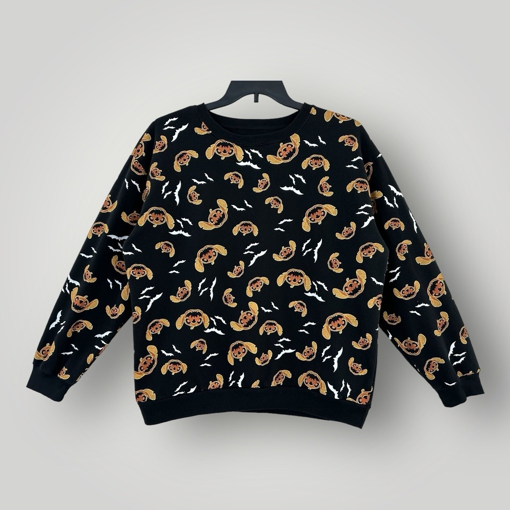 Disney Stitch Halloween Sweatshirt Womens XXL  Bats Pumpkins Long Sleeve‎ Black